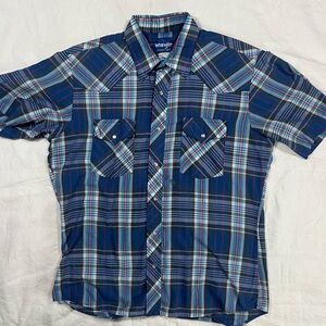 Wrangler Western Pearl Snap Shirt – Y2K Era – Distressed Workwear Look